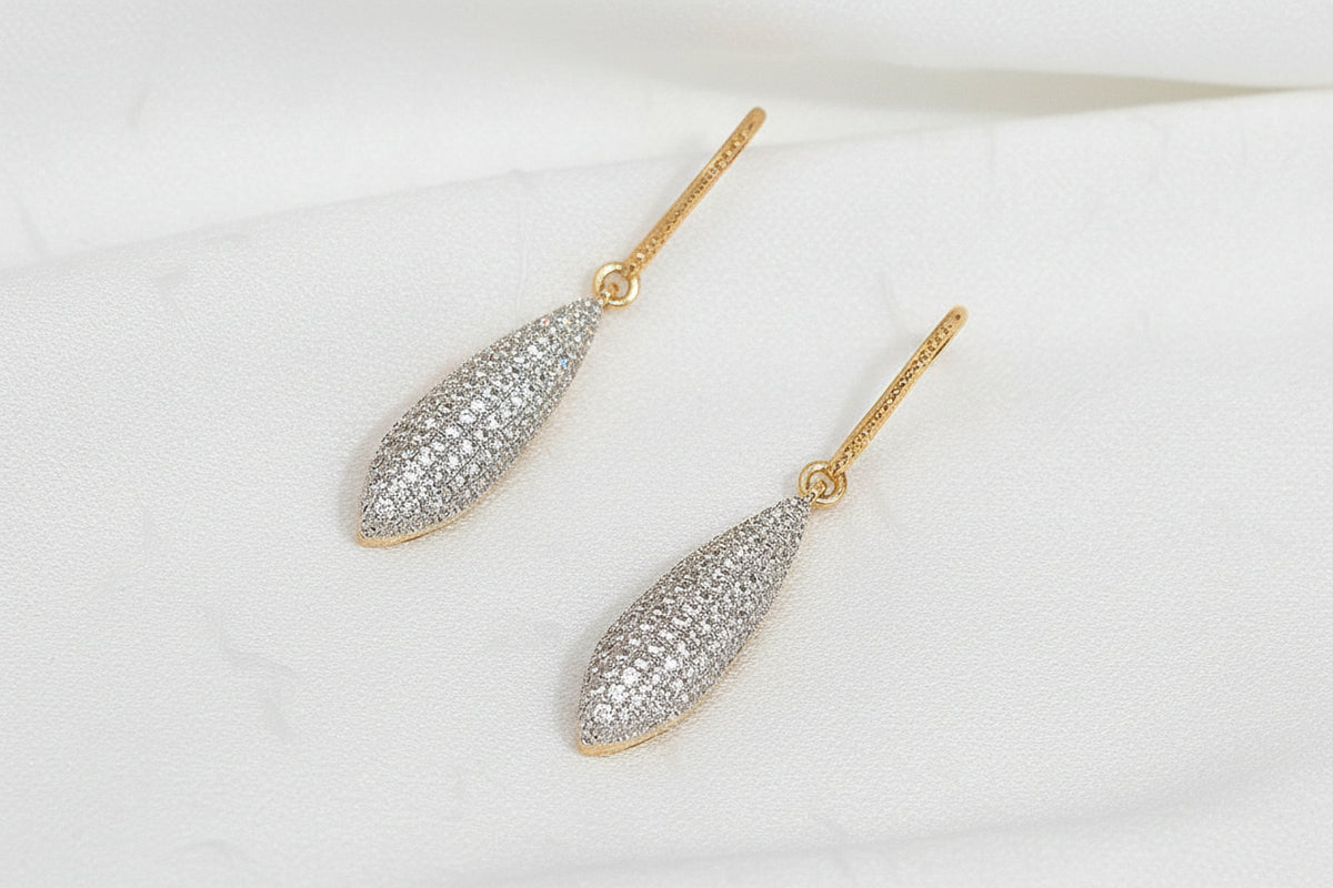 Gold-Plated Zircon Pavé Drop & Teardrop Dangle Earrings