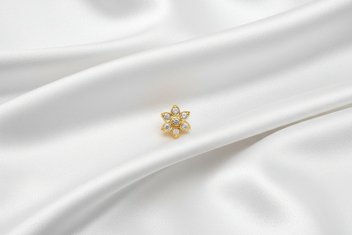 Gold-Plated Zircon Six-Petal Floral Cluster Stud Earrings
