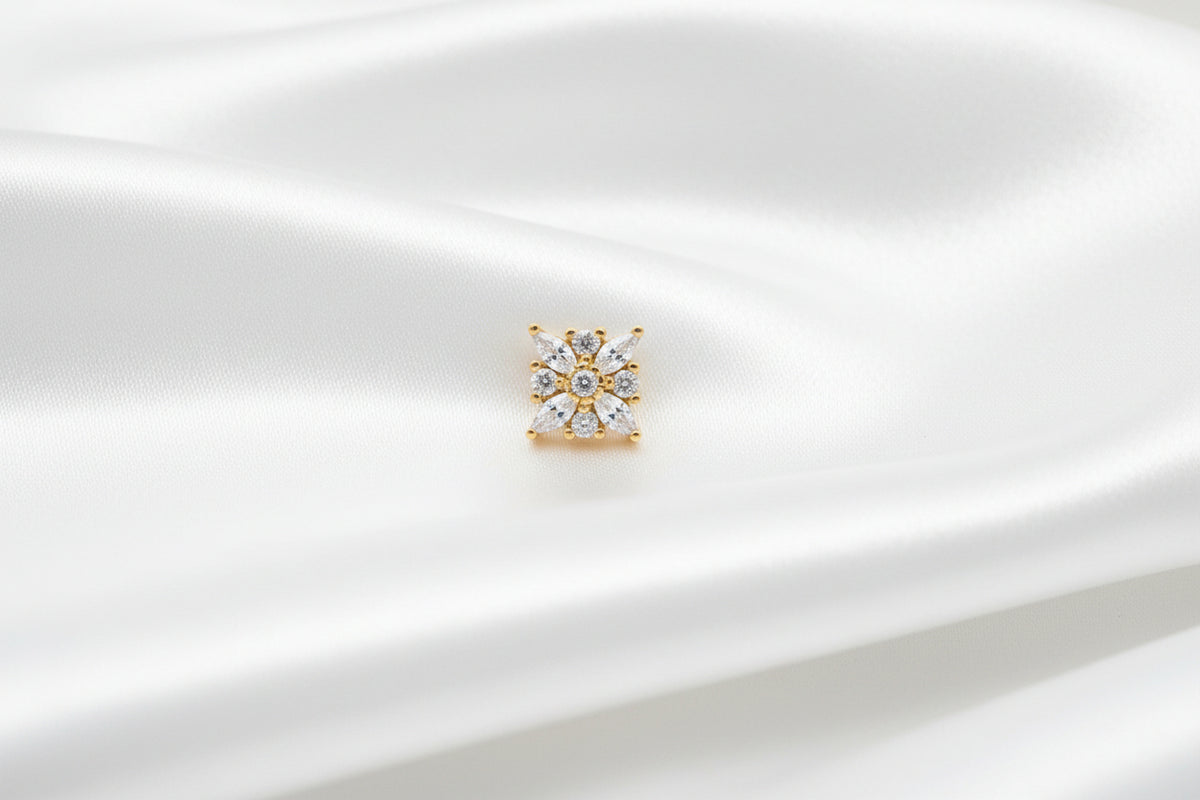 Zircon Marquise and Round Geometric Star Cluster Stud Earrings