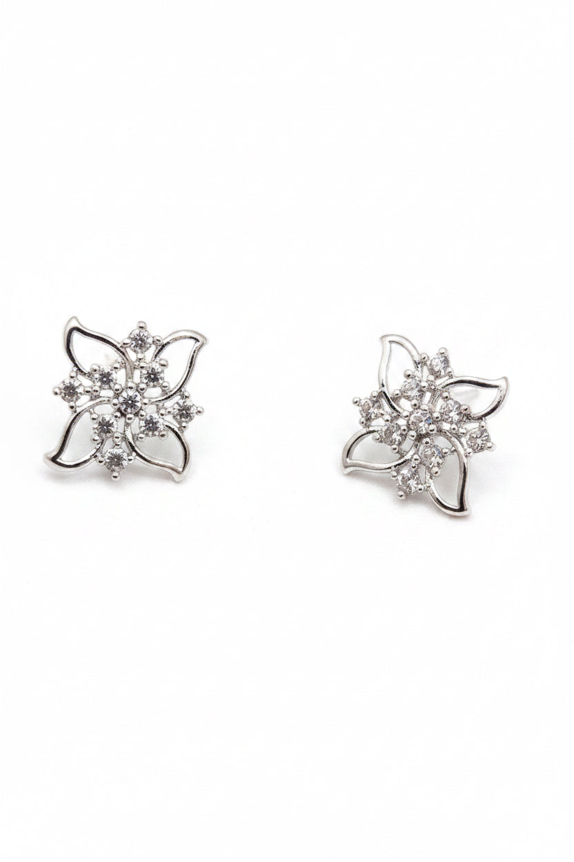 Silver-Plated Zircon Pinwheel Swirl Motif Stud Earrings