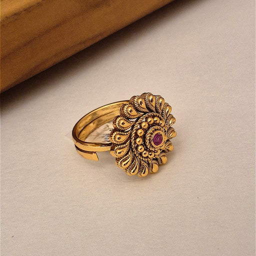Gold-Plated Antique Finish Traditional Floral Statement Ring