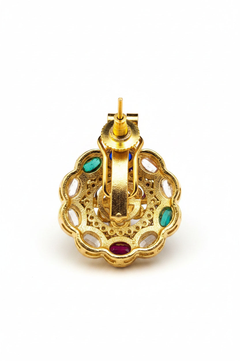 Traditional Gold-Plated Kundan Multi-Color Navratna Studs
