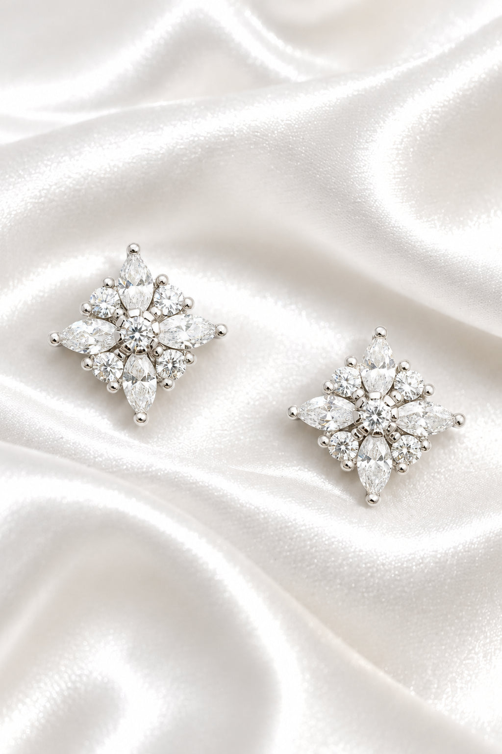 Zircon Marquise and Round Cluster Stud Earrings