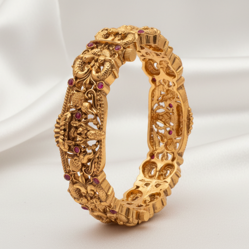 Antique Temple Peacock Hinged Kada Bangle