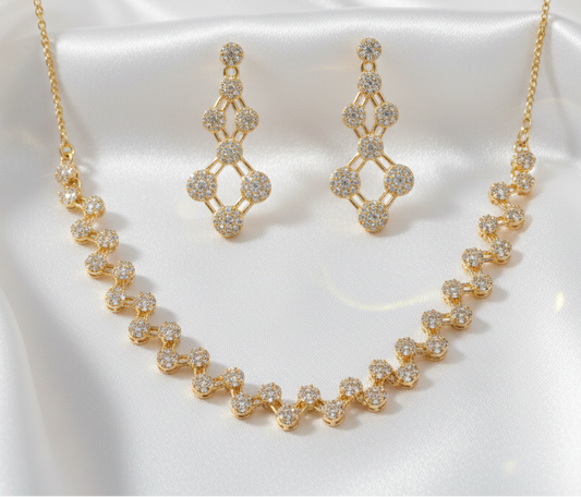 Rose Gold-Plated Geometric Zig-Zag Zircon Necklace Set