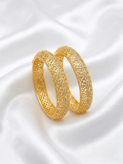 Elegant Gold-Tone CZ Lattice Design Bangles Set