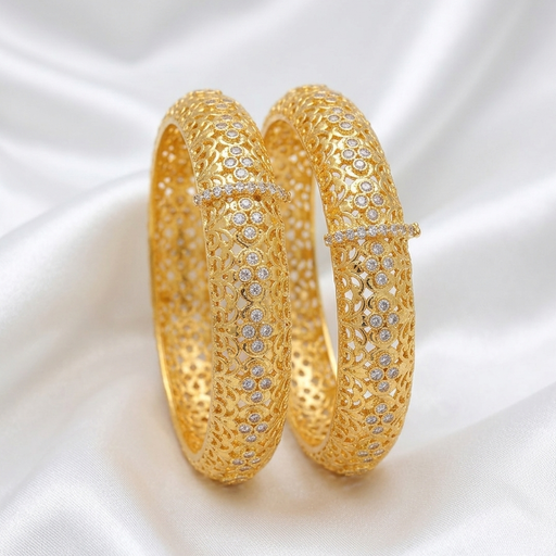 Elegant Gold-Tone CZ Lattice Design Bangles Set