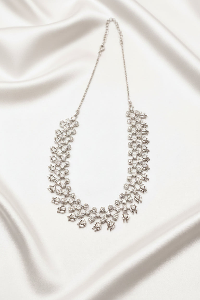 Layered Cluster Zircon Necklace Set with Matching Earrings