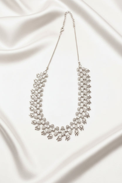 Layered Cluster Zircon Necklace Set with Matching Earrings