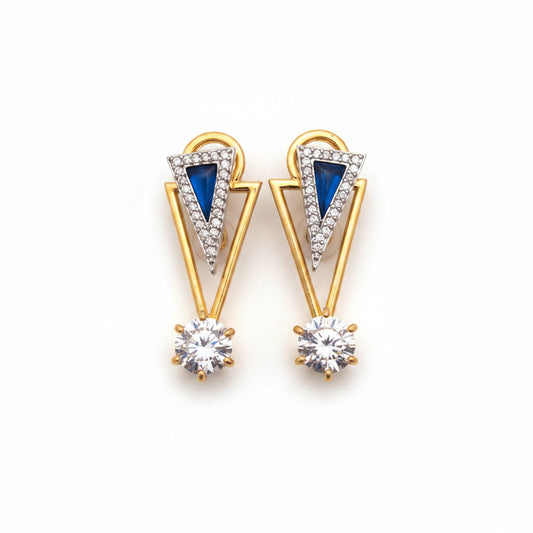 Gold-Plated Geometric Triangle Blue Stone Drop Earrings