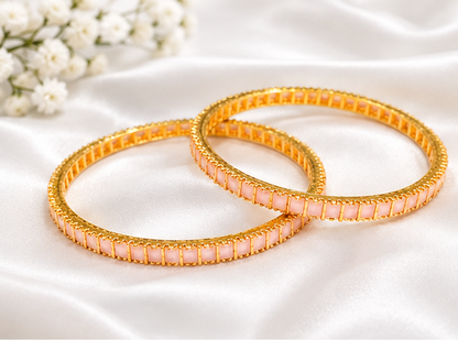 💗Pink Stone Gold Plated Bangles for Women | Elegant Traditional Bangle Set