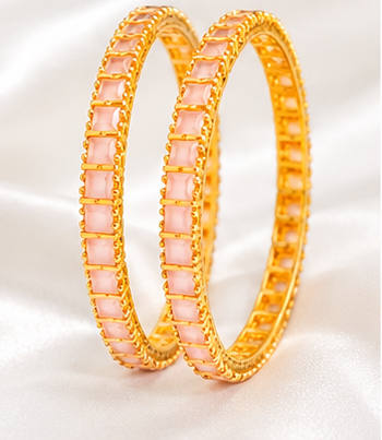 💗Pink Stone Gold Plated Bangles for Women | Elegant Traditional Bangle Set