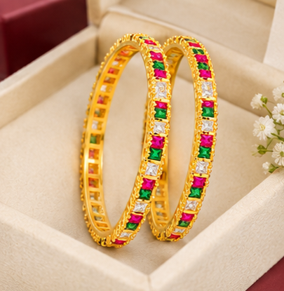 🌈✨Multicolor Stone Gold Plated Bangles for Women | Traditional Designer Bangle Set