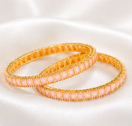 💗Pink Stone Gold Plated Bangles for Women | Elegant Traditional Bangle Set