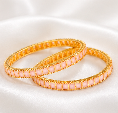 💗Pink Stone Gold Plated Bangles for Women | Elegant Traditional Bangle Set