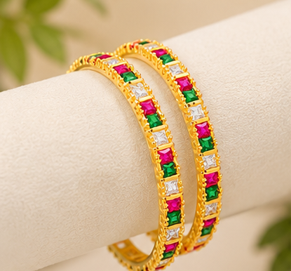 🌈✨Multicolor Stone Gold Plated Bangles for Women | Traditional Designer Bangle Set