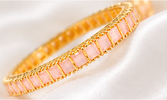 💗Pink Stone Gold Plated Bangles for Women | Elegant Traditional Bangle Set