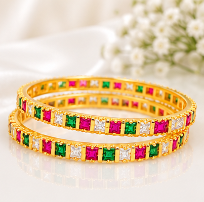 🌈✨Multicolor Stone Gold Plated Bangles for Women | Traditional Designer Bangle Set