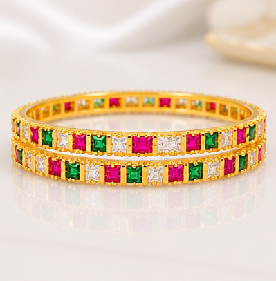 🌈✨Multicolor Stone Gold Plated Bangles for Women | Traditional Designer Bangle Set
