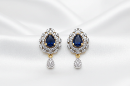 Gold Plated Elegant Teardrop CZ Drop Earrings – Pink, Blue & Green Stone CZ Stone Cluster Hanging Earrings