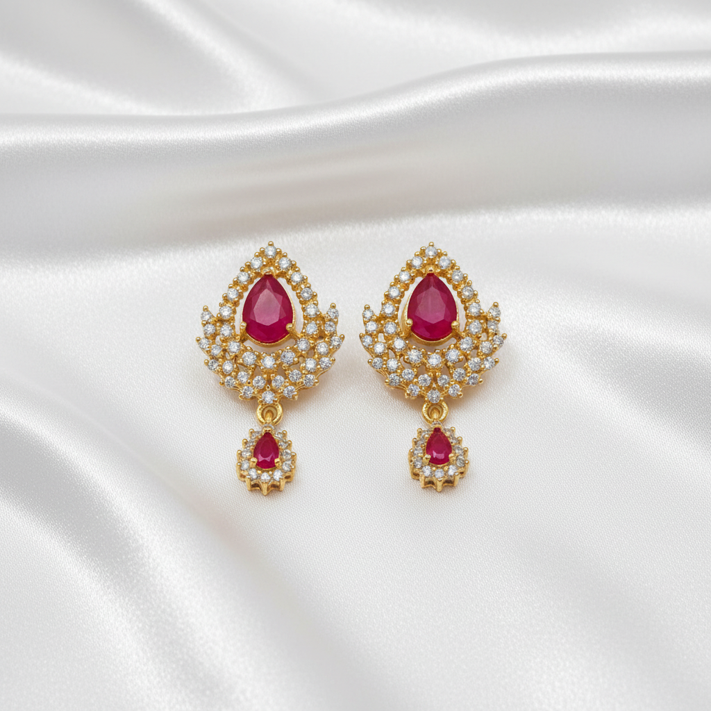 Premium CZ Teardrop Dangle Earrings – Emerald, Ruby Pink & Victorian  Collection