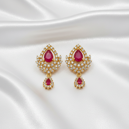 Premium CZ Teardrop Dangle Earrings – Emerald, Ruby Pink & Victorian  Collection