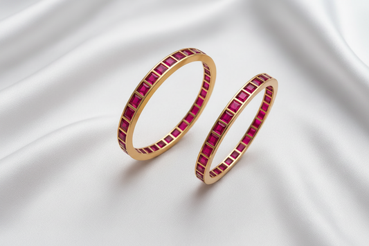 🌈✨4-Color Square Stone Gold Plated Bangles – 💚Emerald, 🩷Ruby Pink, 💙Dark Blue & 💜Purple**