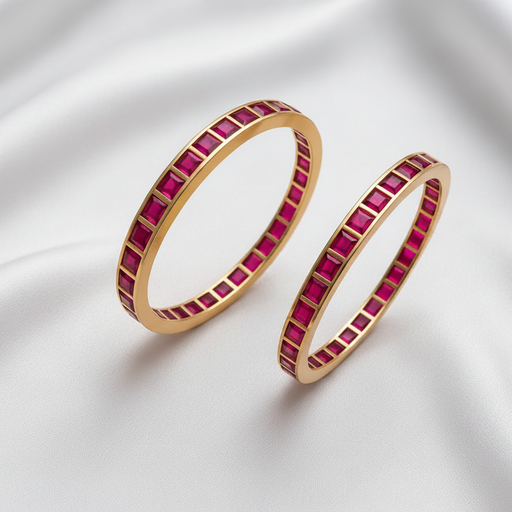 🌈✨4-Color Square Stone Gold Plated Bangles – 💚Emerald, 🩷Ruby Pink, 💙Dark Blue & 💜Purple**