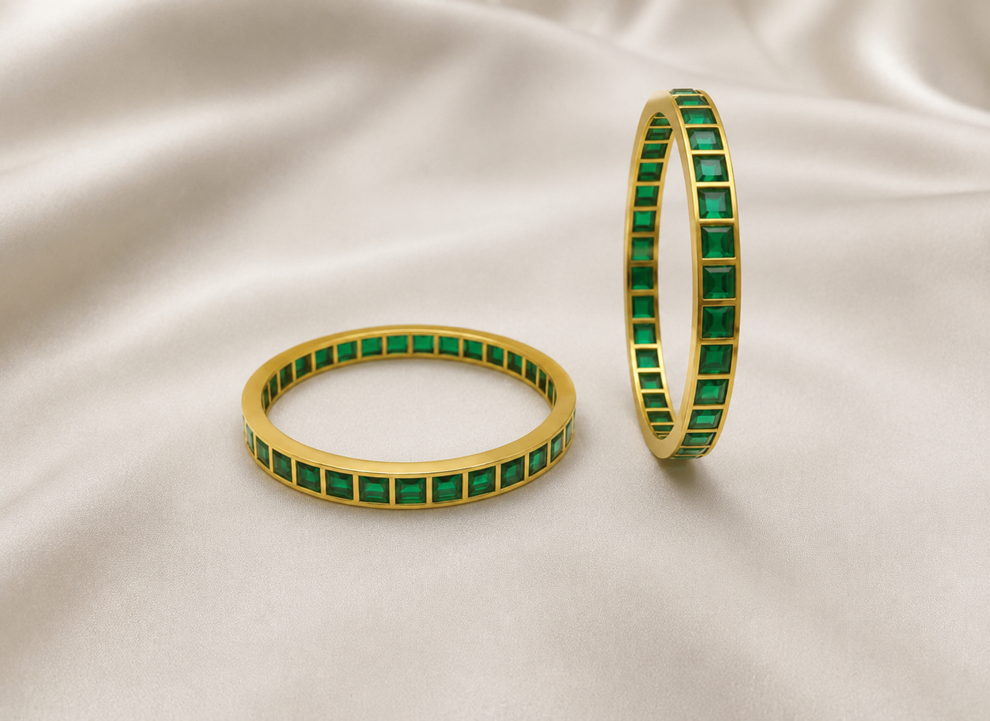🌈✨4-Color Square Stone Gold Plated Bangles – 💚Emerald, 🩷Ruby Pink, 💙Dark Blue & 💜Purple**