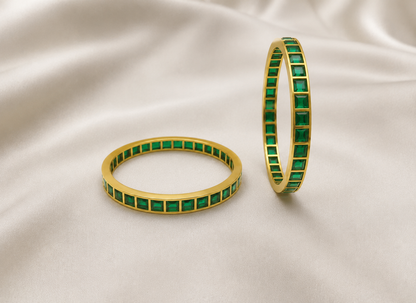 🌈✨4-Color Square Stone Gold Plated Bangles – 💚Emerald, 🩷Ruby Pink, 💙Dark Blue & 💜Purple**