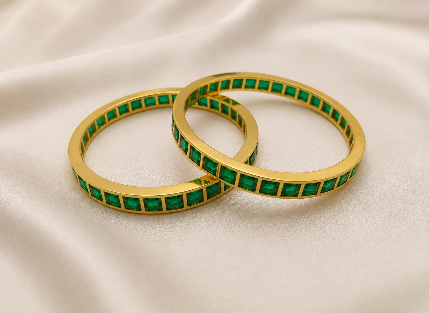 🌈✨4-Color Square Stone Gold Plated Bangles – 💚Emerald, 🩷Ruby Pink, 💙Dark Blue & 💜Purple**