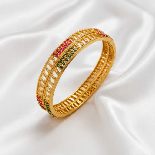 Antique Gold Plated Ruby & Emerald Designer Bangle Set – Traditional Indian Jewelry