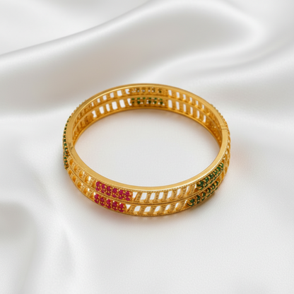 Antique Gold Plated Ruby & Emerald Designer Bangle Set – Traditional Indian Jewelry