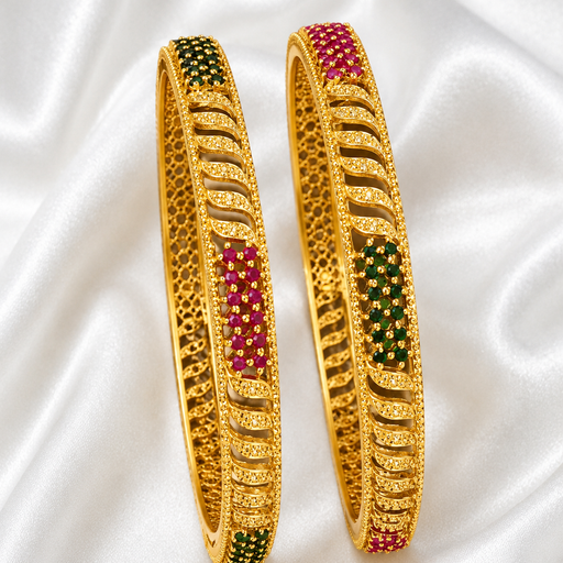 Antique Gold Plated Ruby & Emerald Designer Bangle Set – Traditional Indian Jewelry