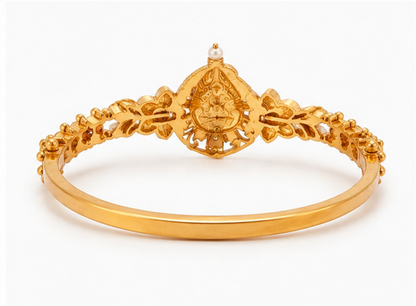 22K Antique Kada Bracelet Gold Plated Goddess Lakshmi Temple Bangle | Traditional Antique Finish Bracelet | Ruby & Green Stone Ethnic Jewelry