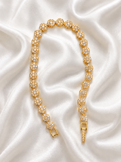 Gold Plated Crystal Floral Tennis Bracelet | Elegant CZ Statement Bracelet for Women