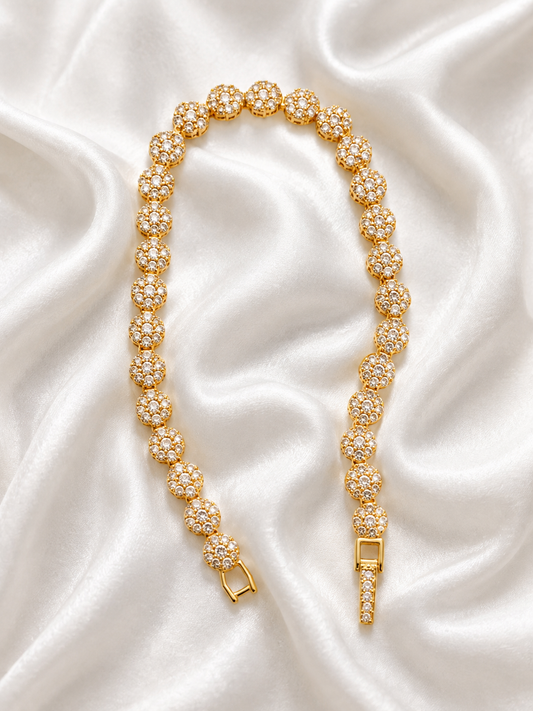 Gold Plated Crystal Floral Tennis Bracelet | Elegant CZ Statement Bracelet for Women