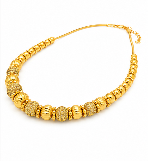 Elegant Gold-Tone CZ Beaded Necklace