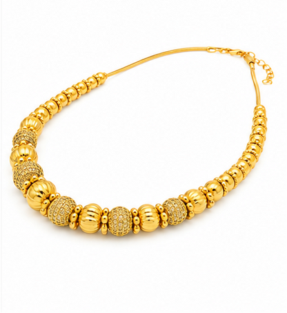 Elegant Gold-Tone CZ Beaded Necklace