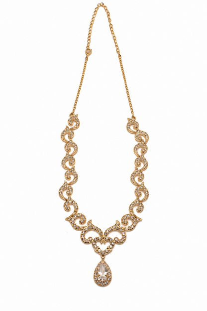 Gold-Plated Swirl Filigree Zircon Necklace Set with Earrings