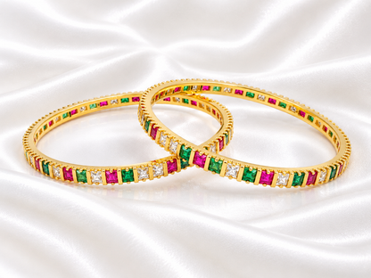 🌈✨Multicolor Stone Gold Plated Bangles for Women | Traditional Designer Bangle Set