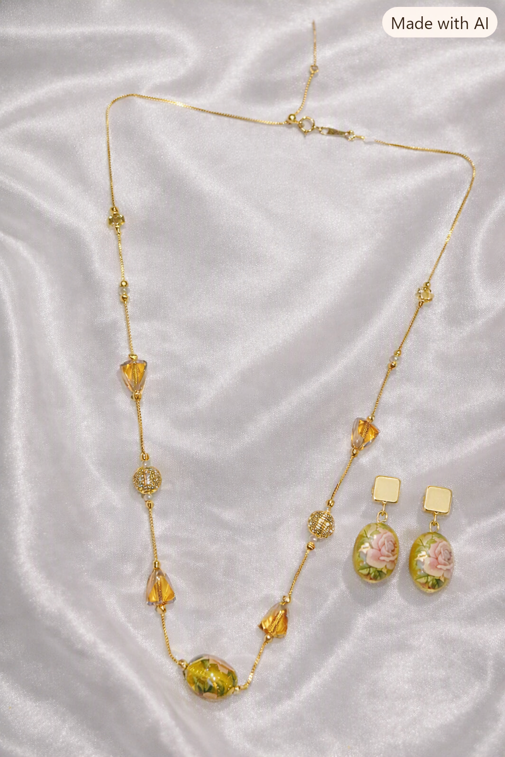 Floral Hand-Painted Enamel & Crystal Gold-Plated Jewelry Set