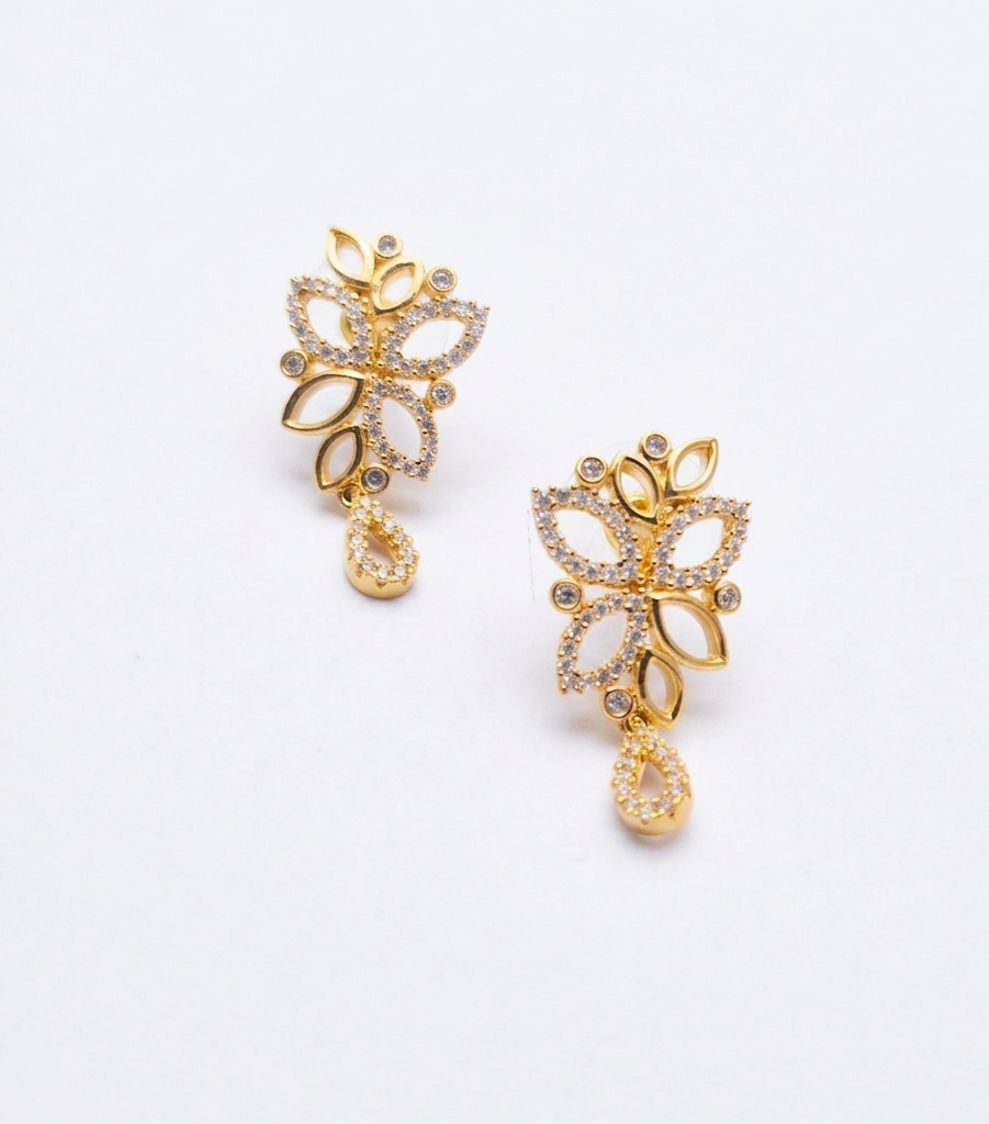 Gold Zircon Marquise Leaf Necklace Set with Earrings