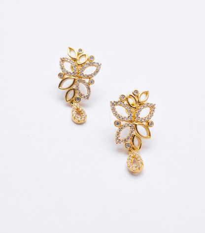 Gold Zircon Marquise Leaf Necklace Set with Earrings