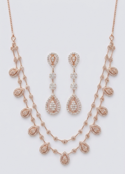 Double-Layer Zircon Stone Necklace and Earrings Set
