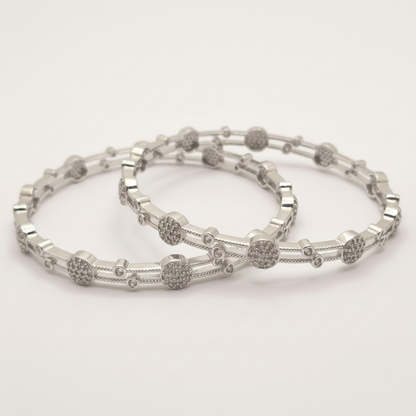 Circular Accent Zircon Stone Silver Bangles Set
