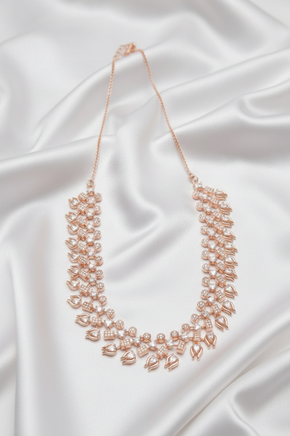 Layered Cluster Zircon Necklace Set with Matching Earrings