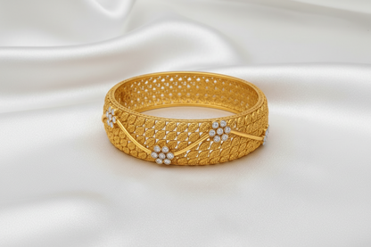 Antique Gold Plated Ruby Floral  & Leaf Designer Bangle – Traditional Indian Jewelry