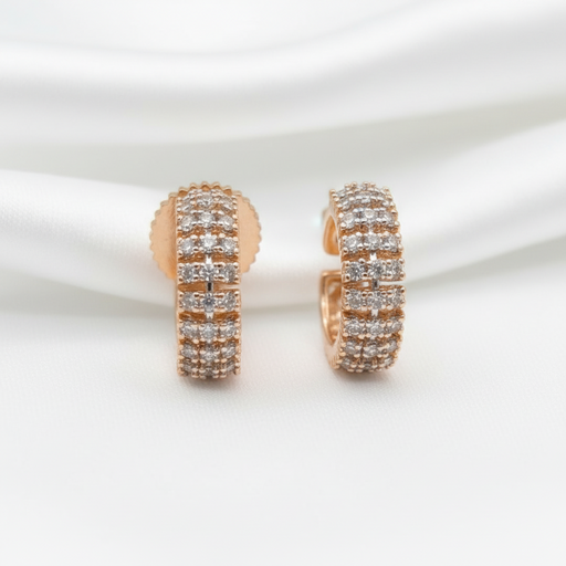 Rose Gold-Plated C-Hoop Pave Zircon and Crystal Stud Earrings