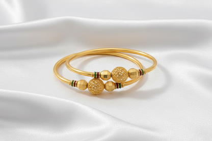 Elegant Gold Finish Beaded Designer Bangles with Green & Red Accents